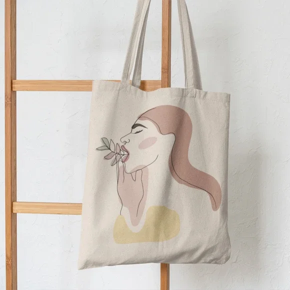 Feminist Peach Boho Line Art Canvas Tote - Picture 4 of 5